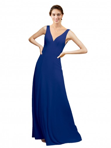 Azul real línea A Cuello en V Gasa Largo Vestidos de dama de honor Fábrica