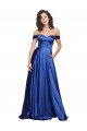 Azul real línea A Hombros Descubiertos Barrer tren Satén elástico Largo Formales Vestidos de dama de honor / Vestidos de fiesta Fábrica