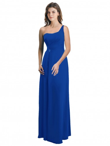 Azul real línea A Un Hombre Gasa Largo Vestidos de dama de honor Fábrica