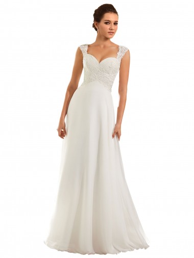 Blanco Cubierta Cuello de Corazón Cola capilla Gasa Encaje Vestidos de novia Fábrica