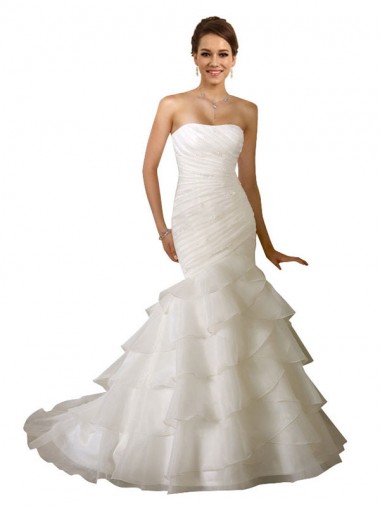 Blanco Sirena Cuello de Corazón Cola capilla Tul Vestidos de novia Fábrica