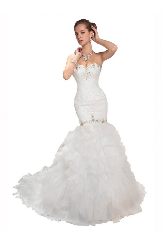 Blanco Sirena Cuello de Corazón Cola capilla Tul Vestidos de novia Fábrica