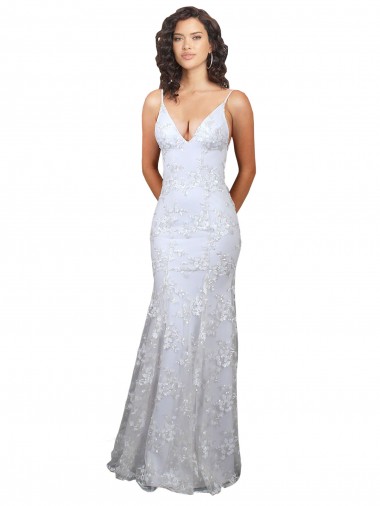 Blanco Sirena Cuello en V Cuello Alto Crepé Elástico Lentejuela Tul Largo Formales Vestidos de dama de honor / Vestidos de fiesta Fábrica