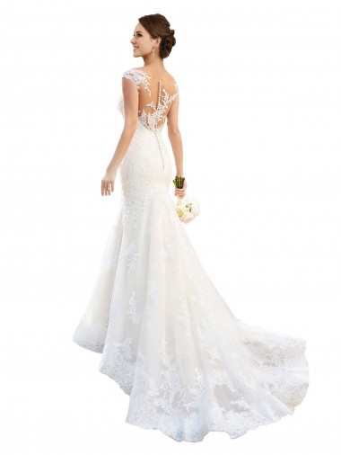 Blanco Sirena Ilusión Cola capilla Encaje Vestidos de novia Fábrica
