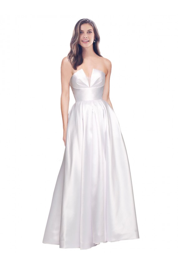Blanco línea A Sin tirantes Satén elástico Largo Formales Vestidos de dama de honor / Vestidos de fiesta Fábrica