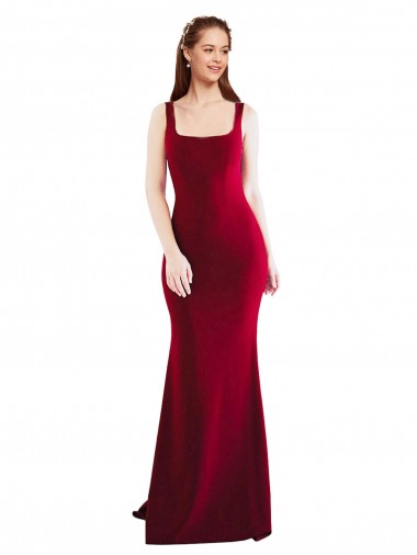 Borgoña 10 Sirena Cuadrado Crepé Elástico Largo Formales Vestidos de dama de honor / Vestidos de fiesta Fábrica