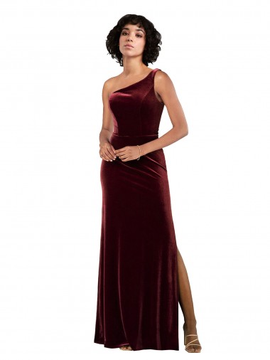 Borgoña Columna Un Hombre Terciopelo Elástico Largo Formales Vestidos de dama de honor / Vestidos de fiesta Fábrica