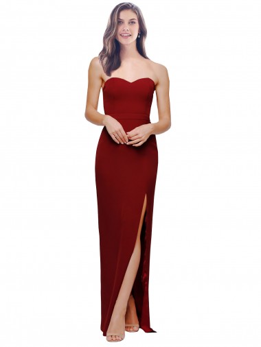 Borgoña Cubierta Cuello de Corazón Crepé Elástico Largo Formales Vestidos de dama de honor / Vestidos de fiesta Fábrica