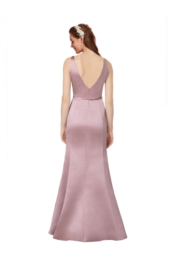 Borgoña Cubierta Cuello en V Satén Largo Formales Vestidos de dama de honor / Vestidos de fiesta Fábrica