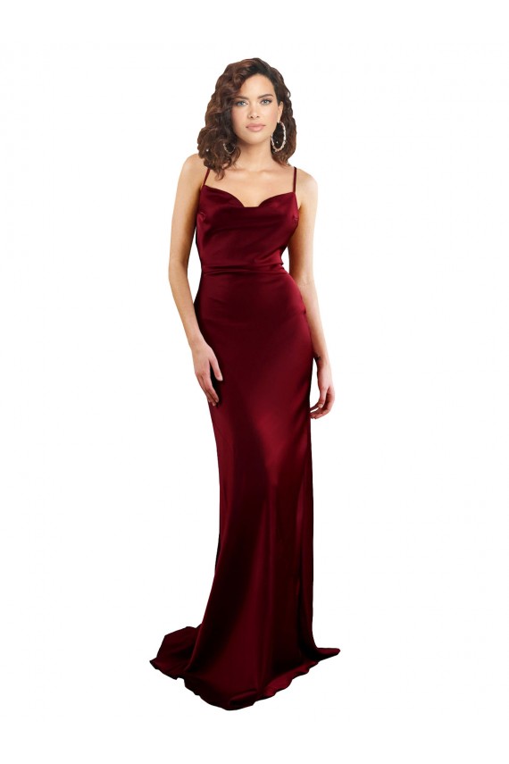 Borgoña Cubierta Satén sedoso Largo Formales Vestidos de dama de honor / Vestidos de fiesta Fábrica