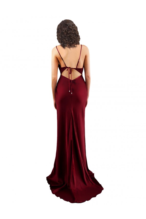 Borgoña Cubierta Satén sedoso Largo Formales Vestidos de dama de honor / Vestidos de fiesta Fábrica
