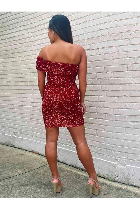 Borgoña Cubierta Un Hombre Corto Lentejuelas Terciopelo Corto Vestidos de fiesta Fábrica