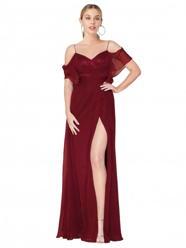 Borgoña Trompeta Hombros Descubiertos Gasa Largo Formales Vestidos de dama de honor / Vestidos de fiesta Fábrica