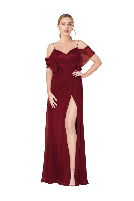 Borgoña Trompeta Hombros Descubiertos Gasa Largo Formales Vestidos de dama de honor / Vestidos de fiesta Fábrica
