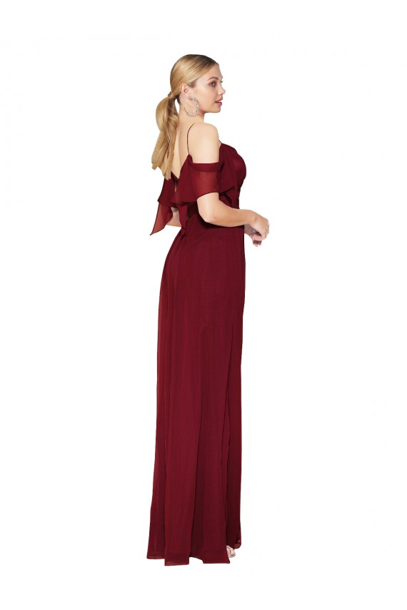Borgoña Trompeta Hombros Descubiertos Gasa Largo Formales Vestidos de dama de honor / Vestidos de fiesta Fábrica