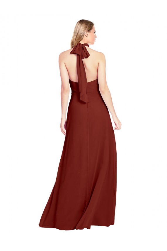 Borgoña línea A Halter Cuello Alto Gasa Largo Vestidos de dama de honor / Vestidos de fiesta Fábrica