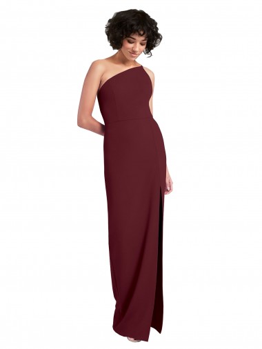 Borgoña oscuro Cubierta Un Hombre Crepé Elástico Largo Formales Vestidos de dama de honor / Vestidos de fiesta Fábrica