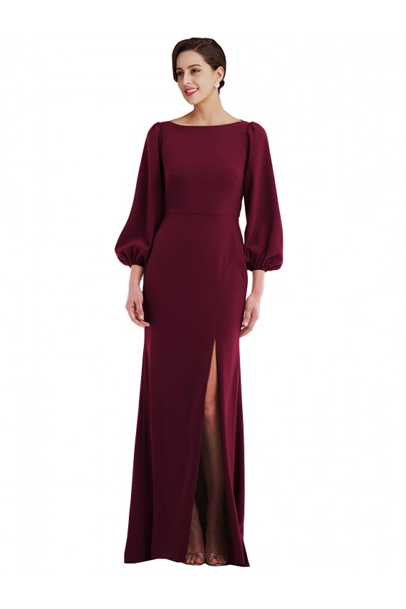 Borgoña oscuro Trompeta Barco Crepé Elástico Largo Formales Vestidos de dama de honor / Vestidos de fiesta Fábrica