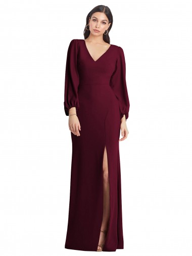 Borgoña oscuro Trompeta Cuello en V Crepé Elástico Largo Vestidos de dama de honor / Vestidos de fiesta Fábrica