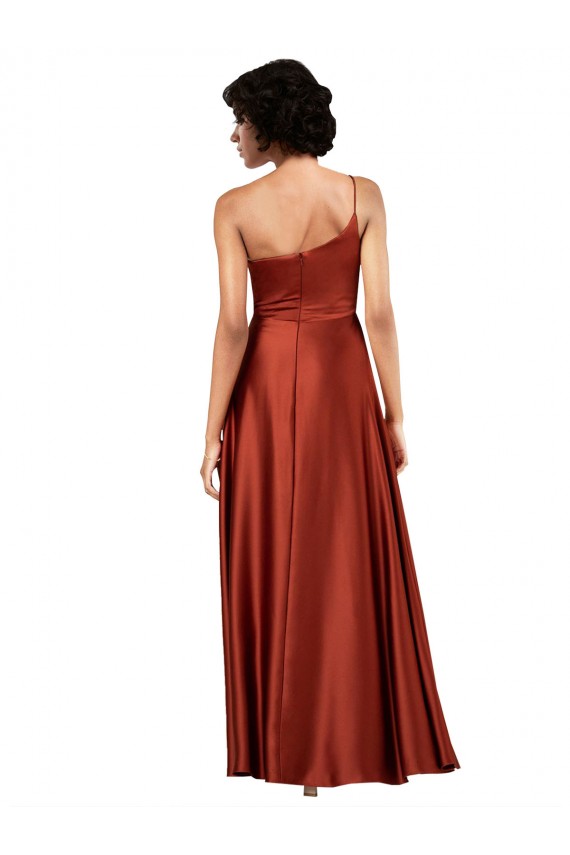 Burnt línea A Un Hombre Satén sedoso Largo Formales Vestidos de dama de honor / Vestidos de fiesta Fábrica