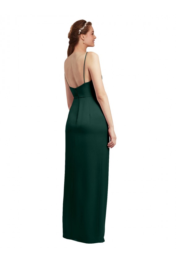 Cazador Verde Columna Tirantes espagueti Cuadrado Satén elástico Largo Formales Vestidos de dama de honor / Vestidos de fiesta Fábrica
