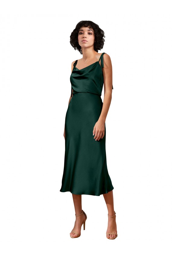 Cazador Verde Cubierta Midi Satén elástico Corto Formales Vestidos de dama de honor / Vestidos de fiesta / Vestidos de cóctel Fábrica