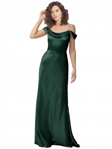 Cazador Verde línea A Hombros Descubiertos Tirantes espagueti Satén elástico Largo Formales Vestidos de dama de honor / Vestidos de fiesta Fábrica