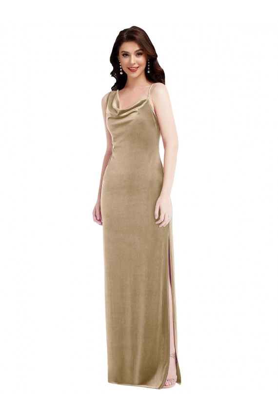 Champán Cubierta Un Hombre Terciopelo Elástico Largo Formales Vestidos de dama de honor / Vestidos de fiesta Fábrica