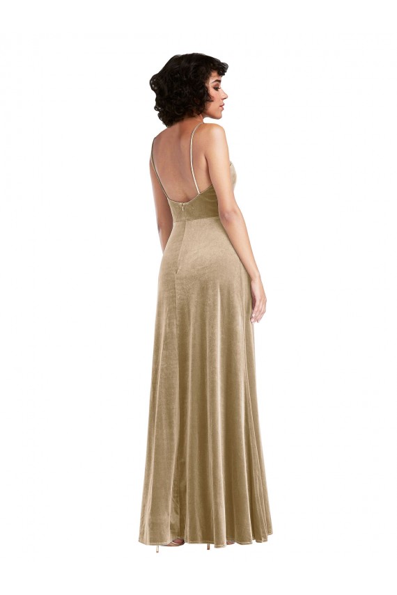 Champán línea A Cuadrado Terciopelo Elástico Largo Formales Vestidos de dama de honor / Vestidos de fiesta Fábrica
