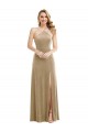 Champán línea A Halter Cuello Alto Terciopelo Elástico Largo Vestidos de dama de honor / Vestidos de fiesta Fábrica