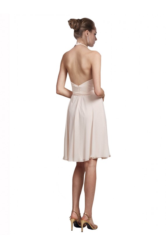 Crema Rosa línea A Halter Cuello en V Gasa Corto Vestidos de dama de honor / Vestidos de cóctel / Vestidos para homecoming Fábrica