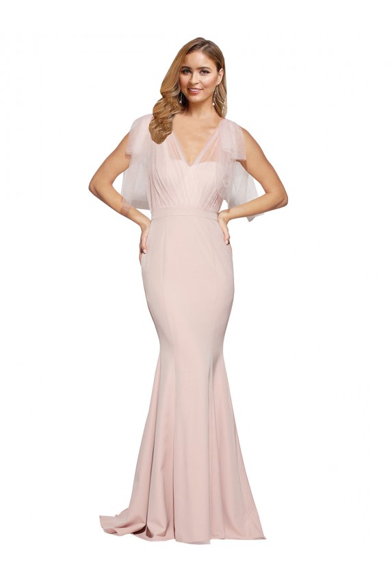 Cubierta Cuello de Corazón Crepé Elástico Tul Largo Formales Vestidos de dama de honor / Vestidos de fiesta Fábrica