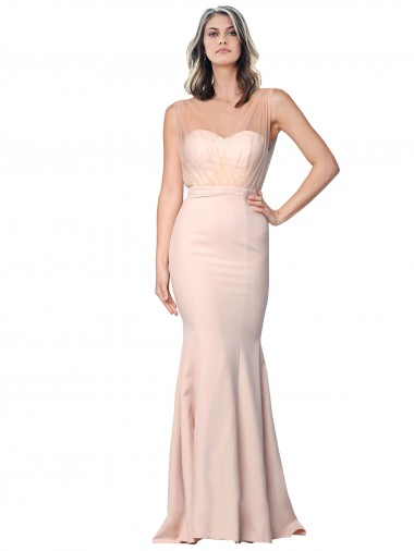 Cubierta Cuello de Corazón Crepé Elástico Tul Largo Formales Vestidos de dama de honor / Vestidos de fiesta Fábrica