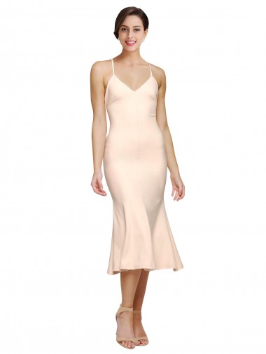 Cubierta Cuello en V Midi Crepé Elástico Corto Vestidos de dama de honor / Vestidos de fiesta / Vestidos de cóctel Fábrica