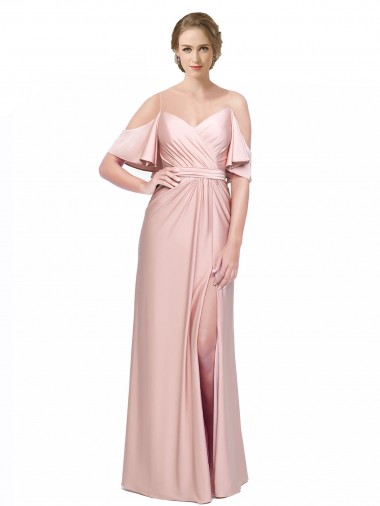 Cubierta Hombros Descubiertos Satén sedoso Largo Formales Vestidos de dama de honor / Vestidos de fiesta Fábrica