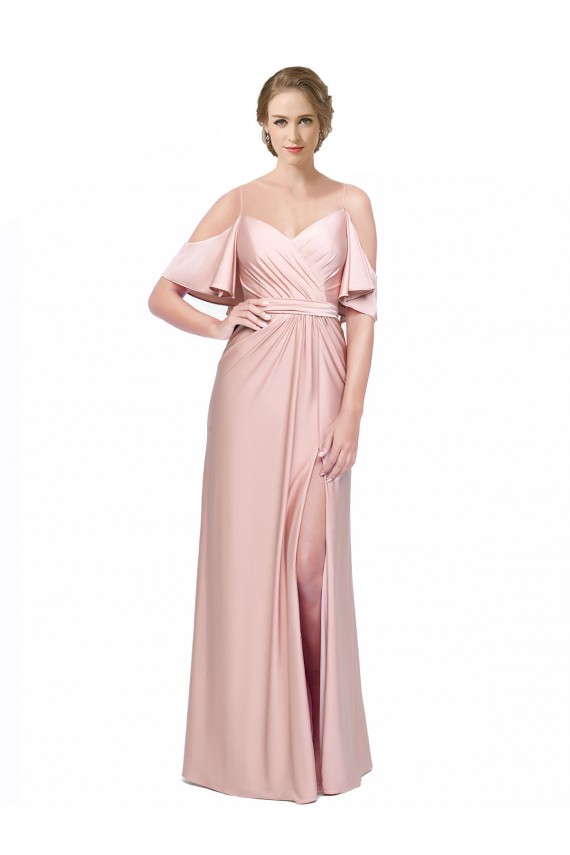 Cubierta Hombros Descubiertos Satén sedoso Largo Formales Vestidos de dama de honor / Vestidos de fiesta Fábrica