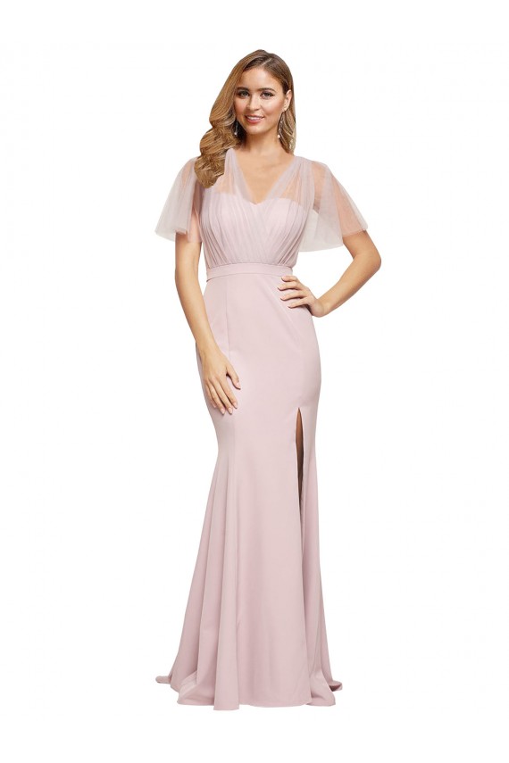 Cubierta Un Hombre Cuello de Corazón Crepé Elástico Tul Largo Formales Vestidos de dama de honor / Vestidos de fiesta Fábrica