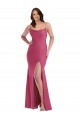 Fucsia Sirena Tirantes espagueti Satén sedoso Largo Formales Vestidos de dama de honor / Vestidos de fiesta Fábrica