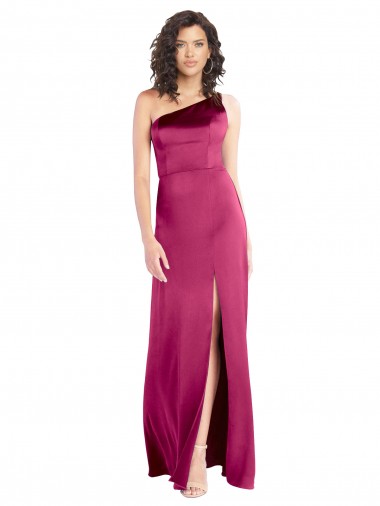 Fucsia línea A Un Hombre Satén elástico Largo Formales Vestidos de dama de honor / Vestidos de fiesta Fábrica