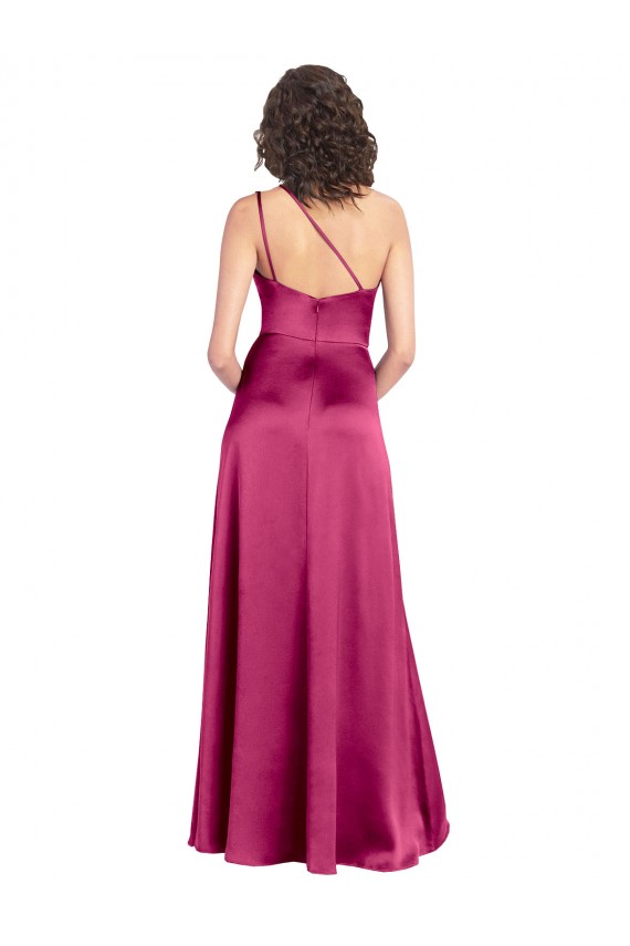 Fucsia línea A Un Hombre Satén elástico Largo Formales Vestidos de dama de honor / Vestidos de fiesta Fábrica