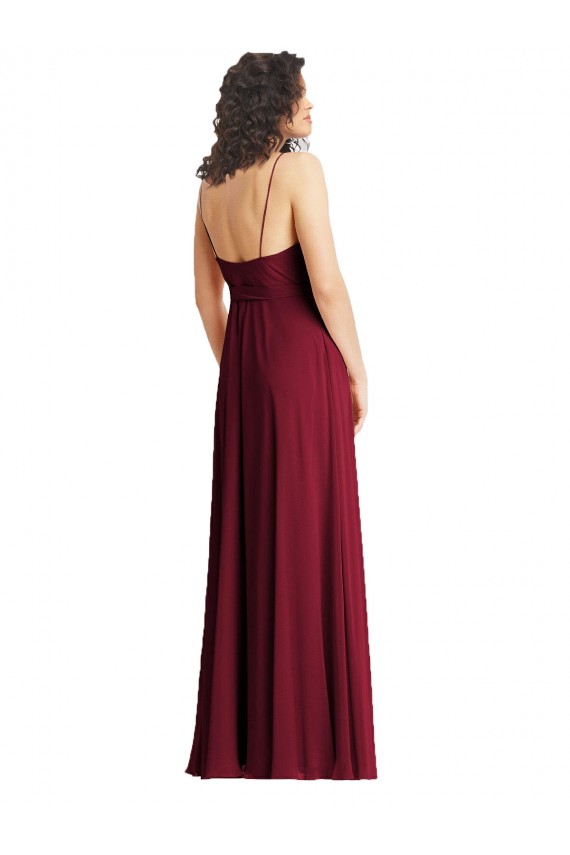 Humo Verde Trompeta Tirantes espagueti Cuello en V Gasa Largo Formales Vestidos de dama de honor / Vestidos de noche Fábrica