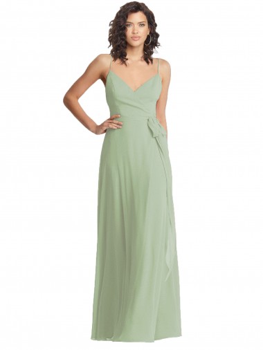 Humo Verde Trompeta Tirantes espagueti Cuello en V Gasa Largo Formales Vestidos de dama de honor / Vestidos de noche Fábrica