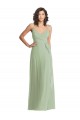 Humo Verde Trompeta Tirantes espagueti Cuello en V Gasa Largo Formales Vestidos de dama de honor / Vestidos de noche Fábrica