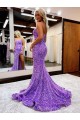 Lavanda línea A Cuello de Corazón Cola corte Lentejuelas Terciopelo Largo Vestidos de fiesta Fábrica