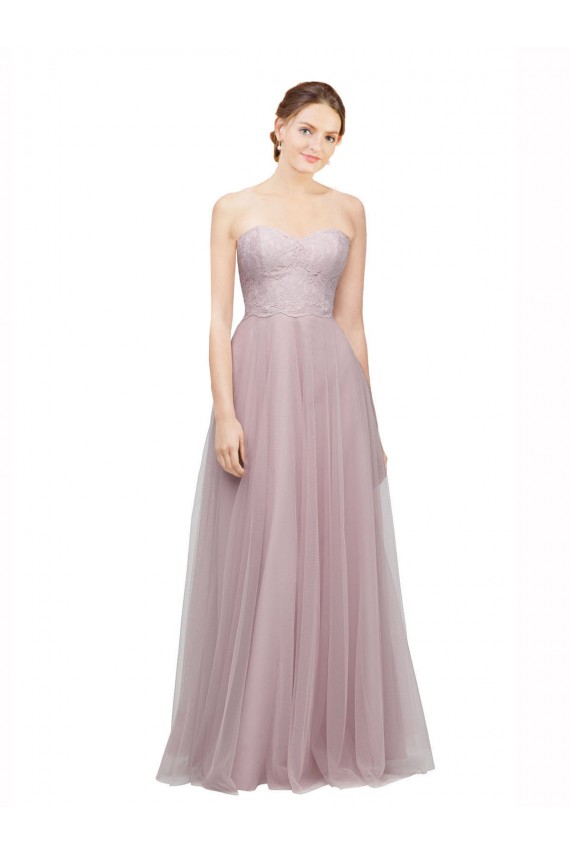 Light Lilac línea A Cuello de Corazón Tul Encaje Largo Vestidos de dama de honor Fábrica