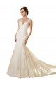 Marfil & Champán Sirena Cuello en V Cola capilla Tul Encaje Vestidos de novia Fábrica