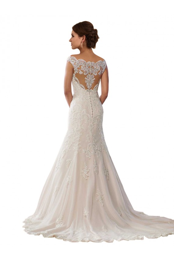 Marfil & Champán Sirena Hombros Descubiertos Cola capilla Encaje Boho Vestidos de novia Fábrica