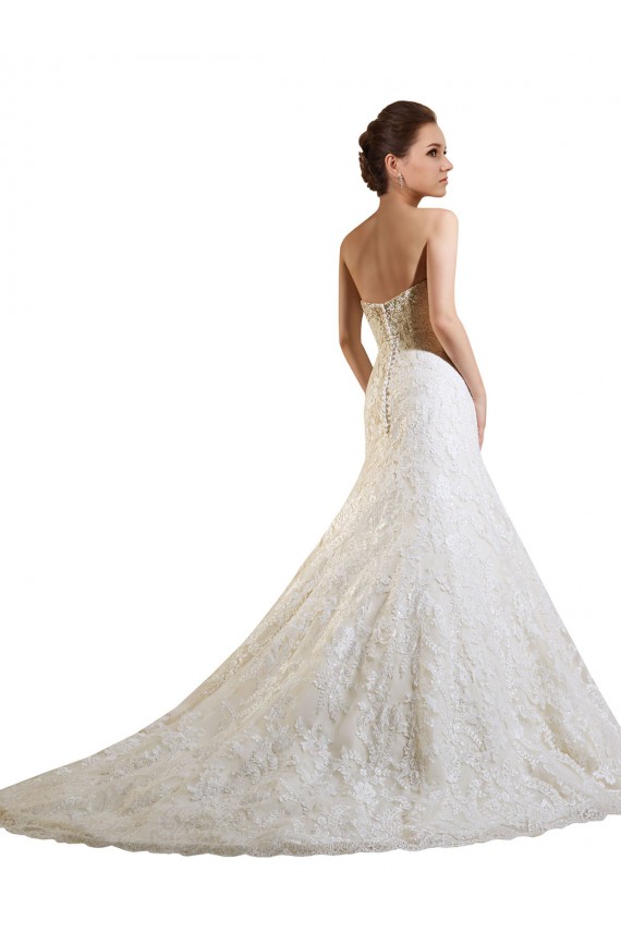 Marfil & Champán línea A Cuello de Corazón Cola capilla Encaje Vestidos de novia Fábrica