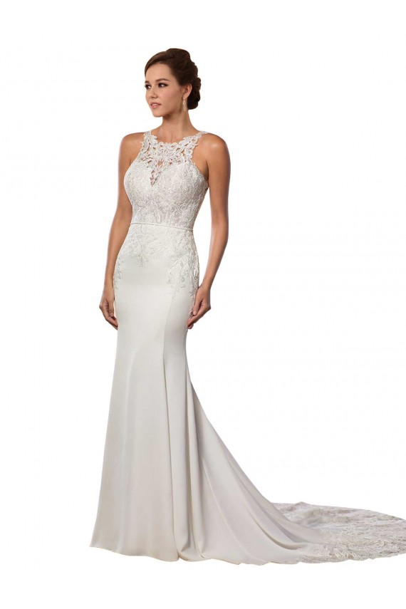 Marfil Cubierta Cuello Alto Cola capilla Encaje Vestidos de novia Fábrica