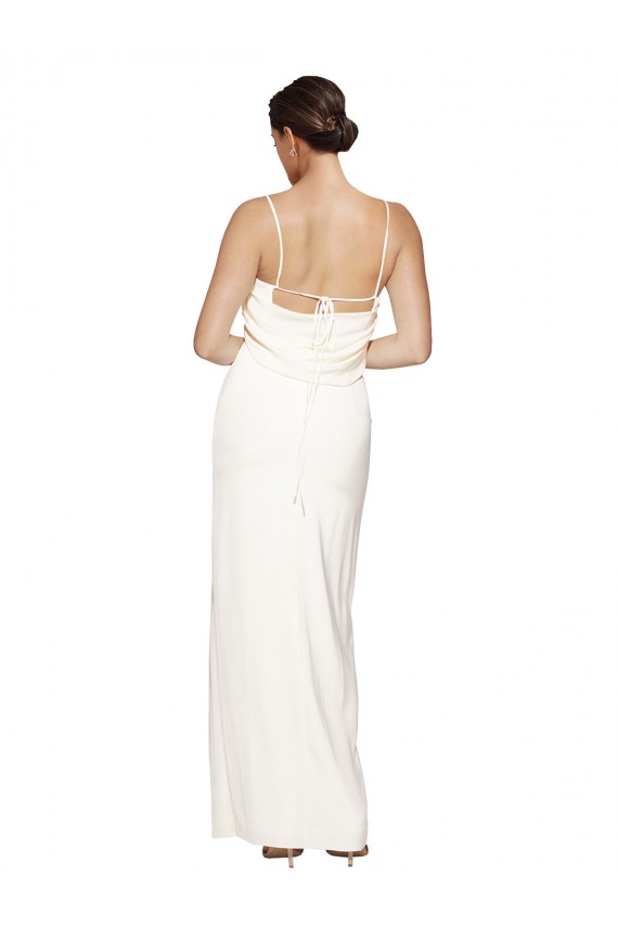 Marfil Cubierta Halter Cuello Alto Satén elástico Largo Formales Vestidos de dama de honor / Vestidos de fiesta Fábrica